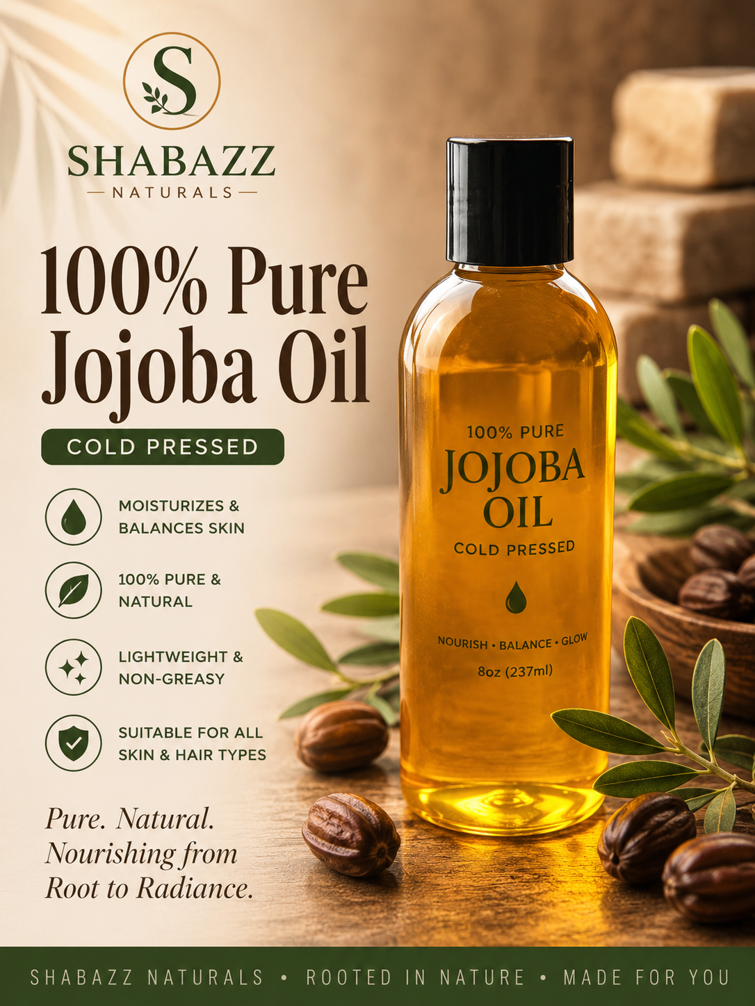 100% Pure Authentic Jojoba Oil 4oz *Cold pressed